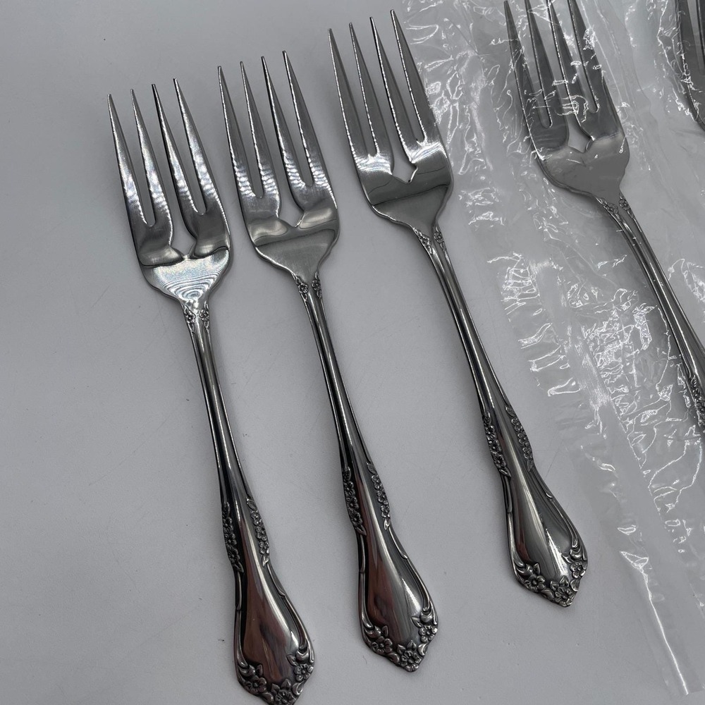 Wm Rogers Mansfield Salad Fork x6 Oneida Stainless Glossy - Picture 3 of 7